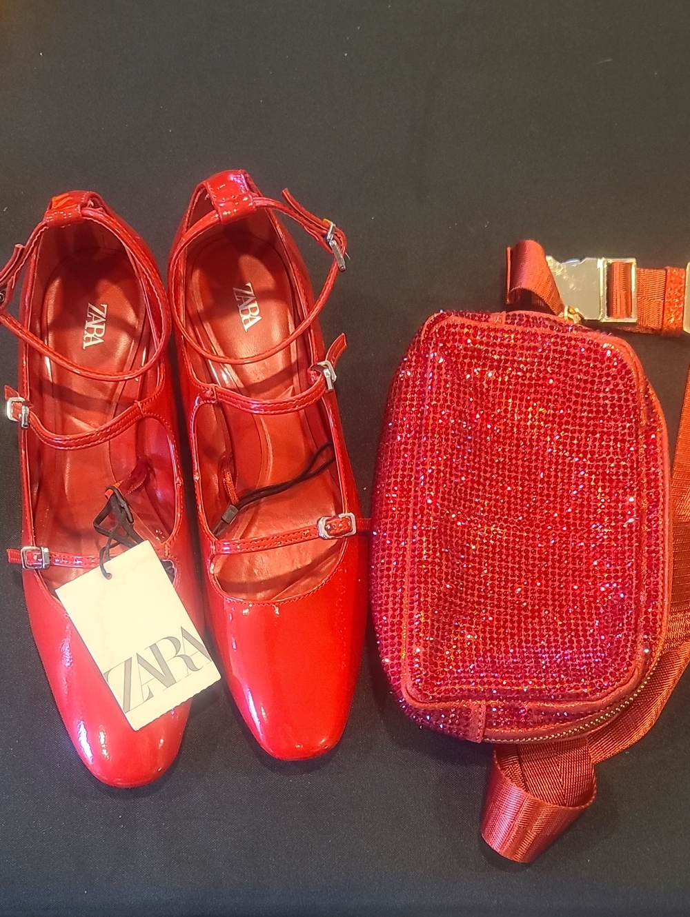NWT Zara Red Patent Leather Strappy Mary Jane Block Heels Sz 36/6